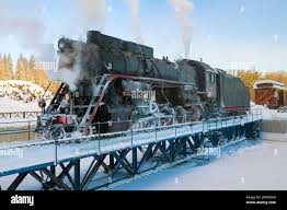 RUSKEALA, RUSSIA - JANUARY 20, 2024: Old Soviet steam locomotive L ...