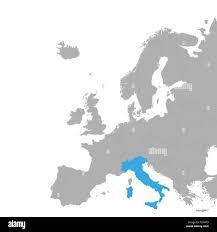 The map of Italy is highlighted in blue on the map of Europe ...